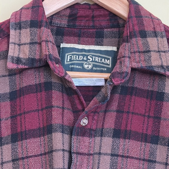 Field & Stream Heavy Flannel Long Sleeve Plaid Button Up 100% Woven Cotton Shirt - Picture 4 of 17